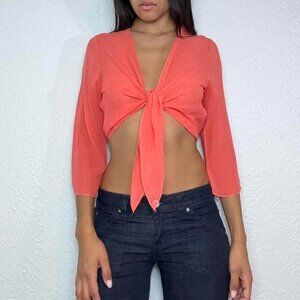 Y2k SILK SHEER FRONT TIE BOLERO CARDIGAN